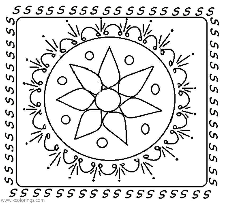 Free Rangoli with Frame Coloring Pages printable