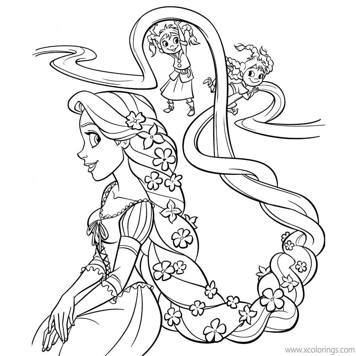 Free Rapunzel Coloring Pages Long Hair with Flowers printable