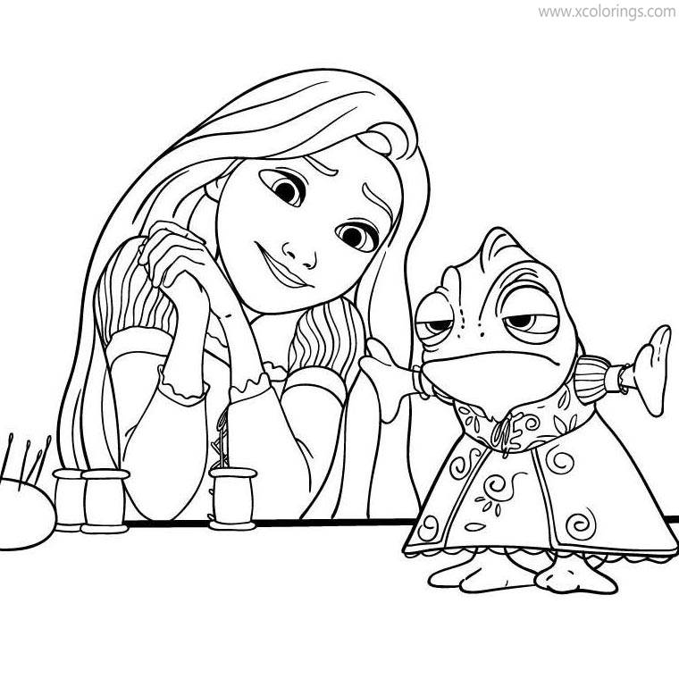 Free Rapunzel Coloring Pages Pascal Wearing Clothes printable