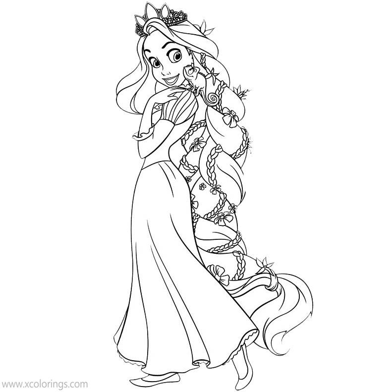 Free Rapunzel Coloring Pages with Beautiful Hair printable