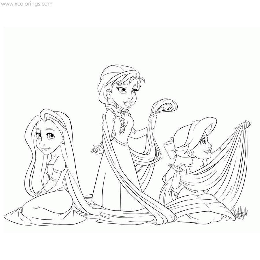 Free Rapunzel Coloring Pages with Elsa and Little Mermaid Ariel printable