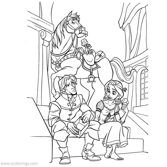 Free Rapunzel Flynn and Horse Coloring Pages printable
