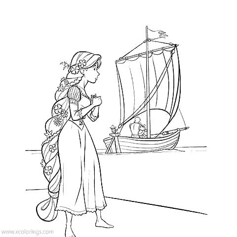 Free Rapunzel Watching A Boat Coloring Pages printable