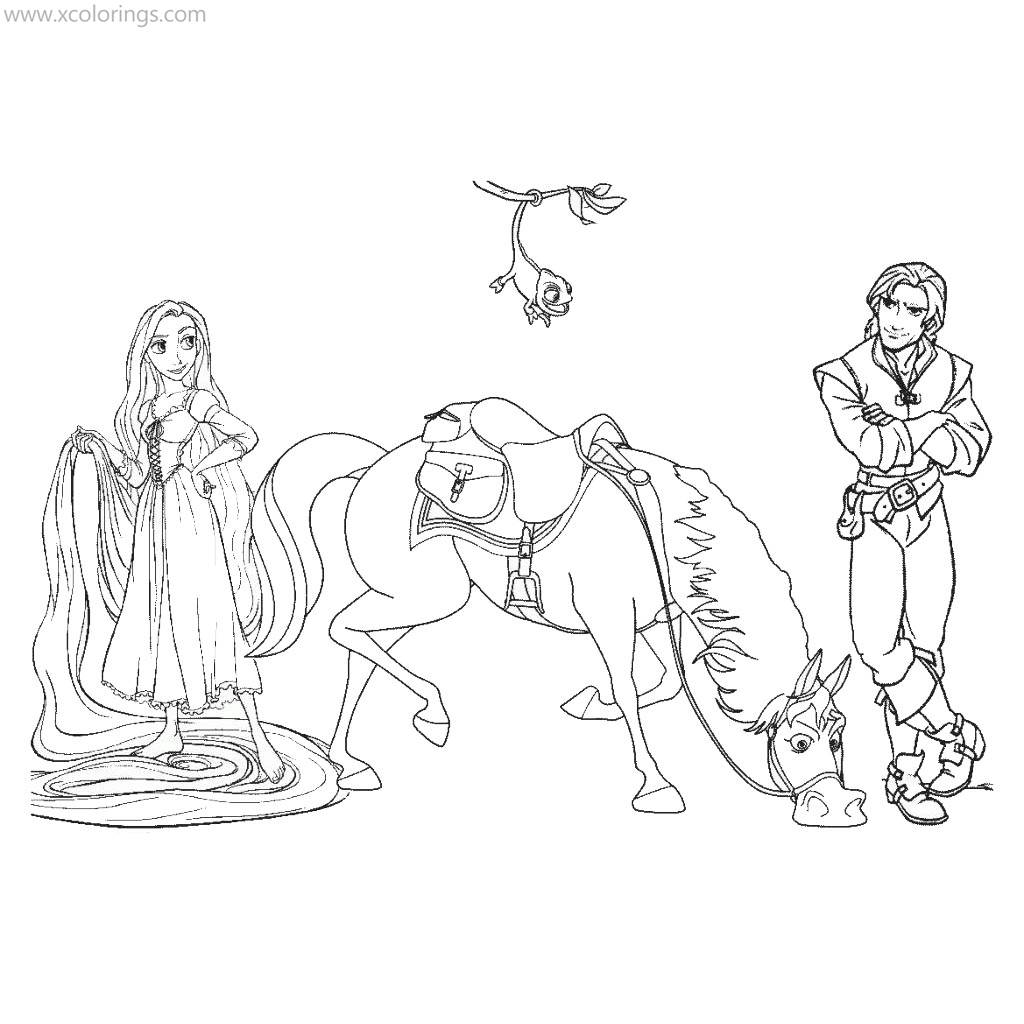 Free Rapunzel with Flynn and Horse Coloring Pages printable