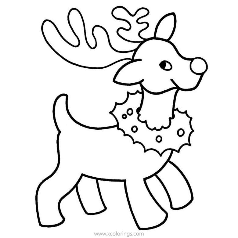 Free Reindeer With Christmas Wreath Coloring Pages printable