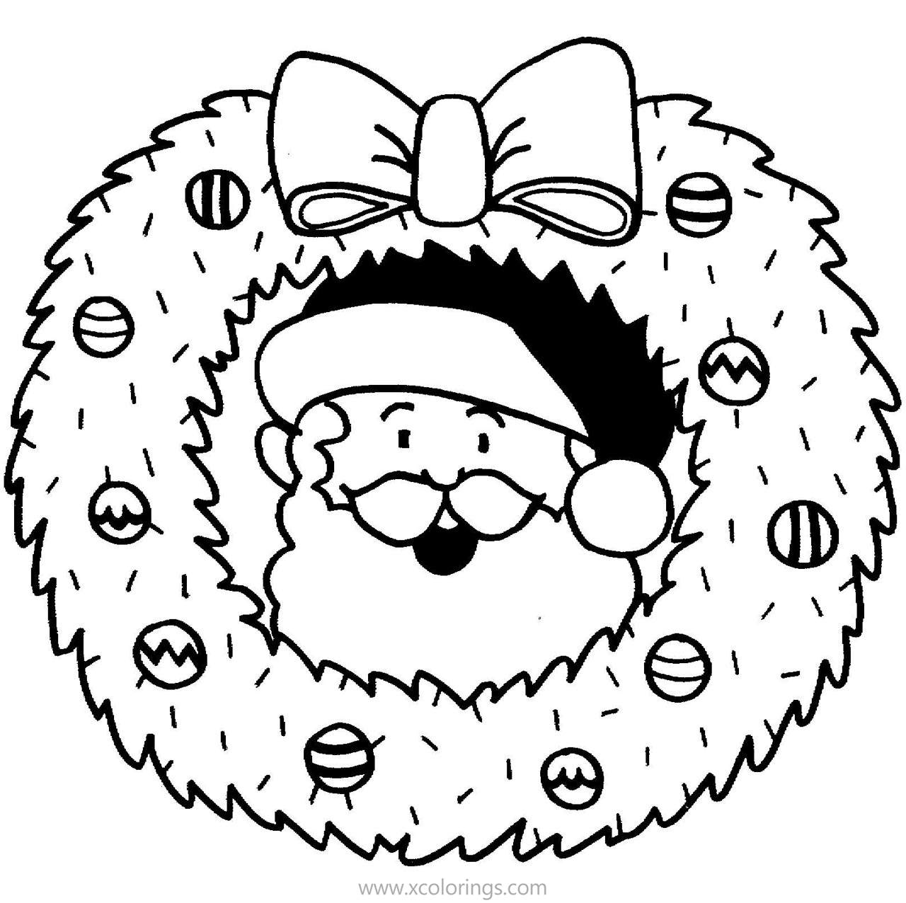 Free Santa Claus Christmas Wreath Coloring Pages printable