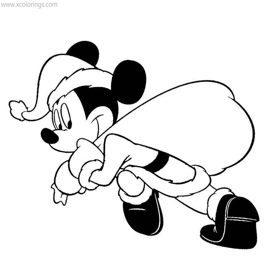 Free Santa Claus Mickey Mouse Christmas Bag Coloring Pages printable
