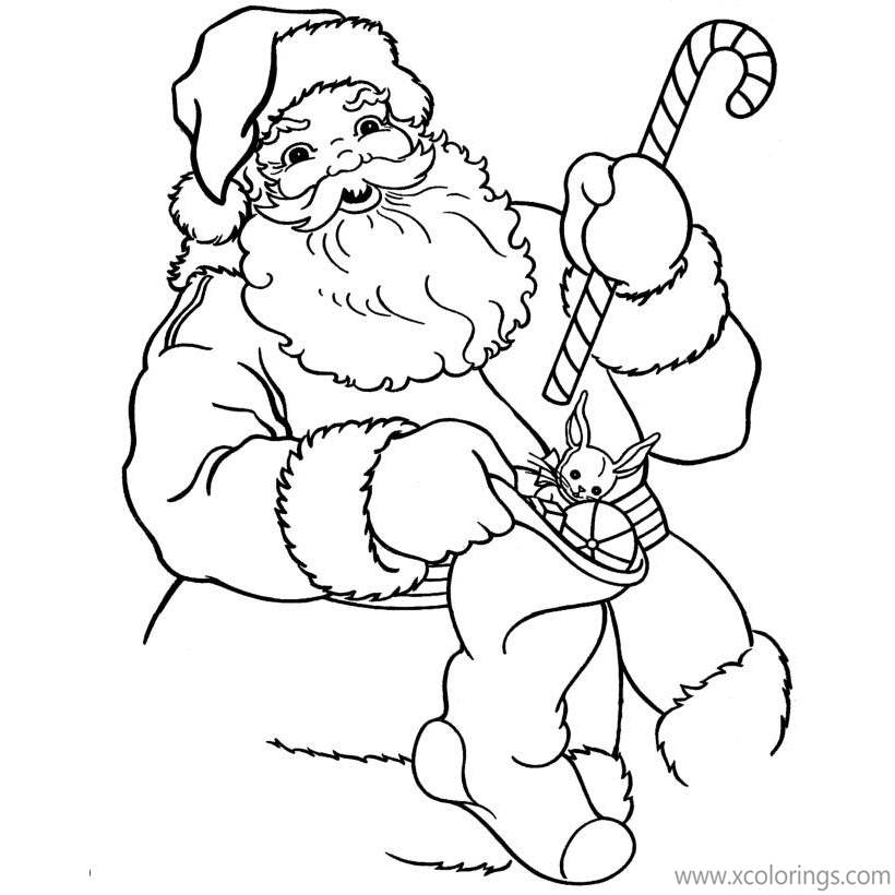 Free Santa Claus and Candy Cane Coloring Pages printable