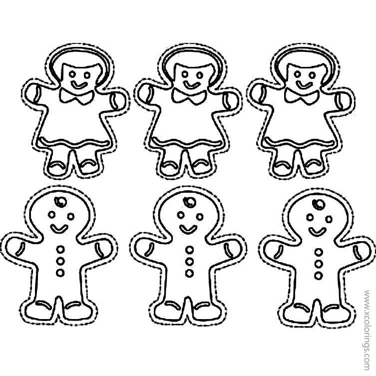 Free Six Gingerbread Men Coloring Pages printable