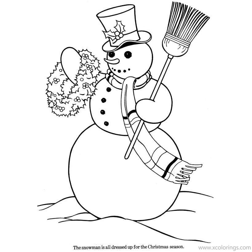 Free Snowman and Christmas Wreath Coloring Pages printable