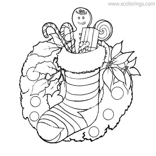 Free Stocking Christmas Wreath Coloring Pages printable