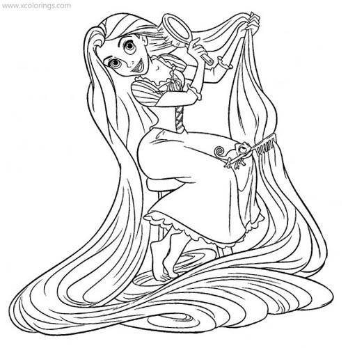 Free Tangled Coloring Pages Rapunzel Combing Her Hair printable