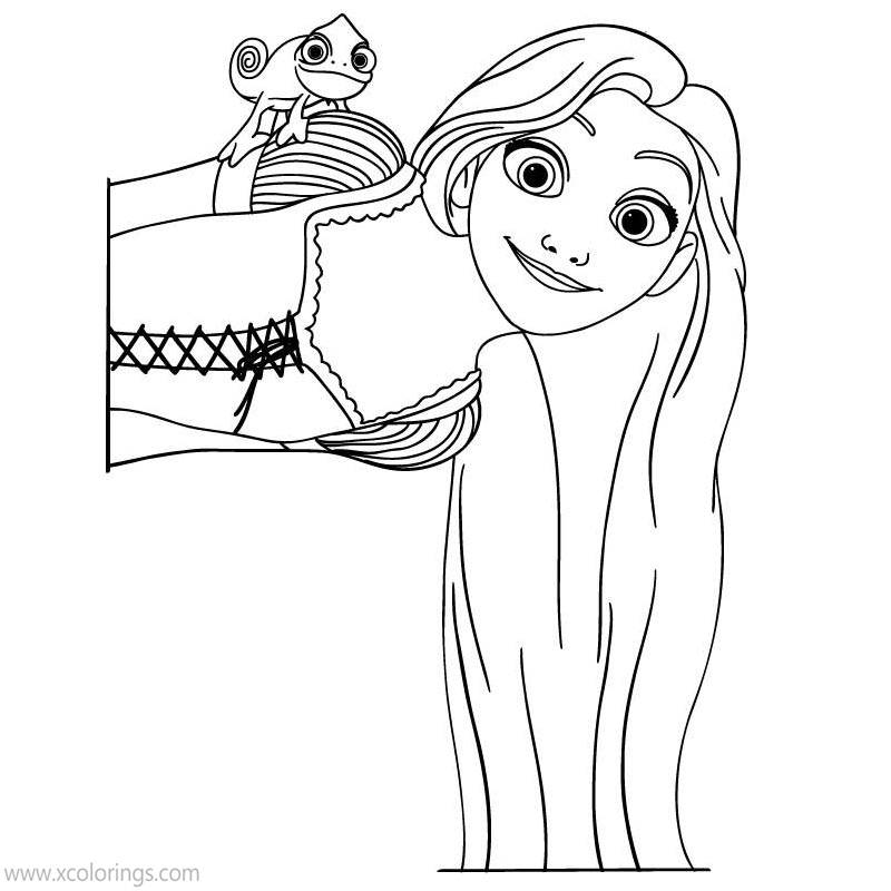 Free Tangled Coloring Pages Rapunzel and Pascal printable