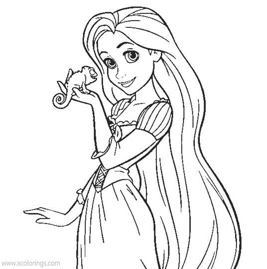 Free Tangled Coloring Pages Rapunzel and Pet Pascal printable