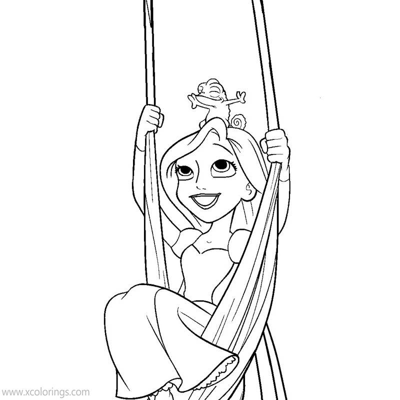 Free Tangled Coloring Pages Rapunzel is Swinging printable