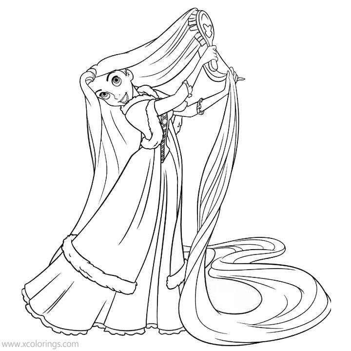 Free Tangled Coloring Pages Rapunzel with Comb printable