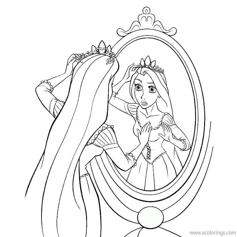 Free Tangled Coloring Pages Rapunzel with Mirror printable