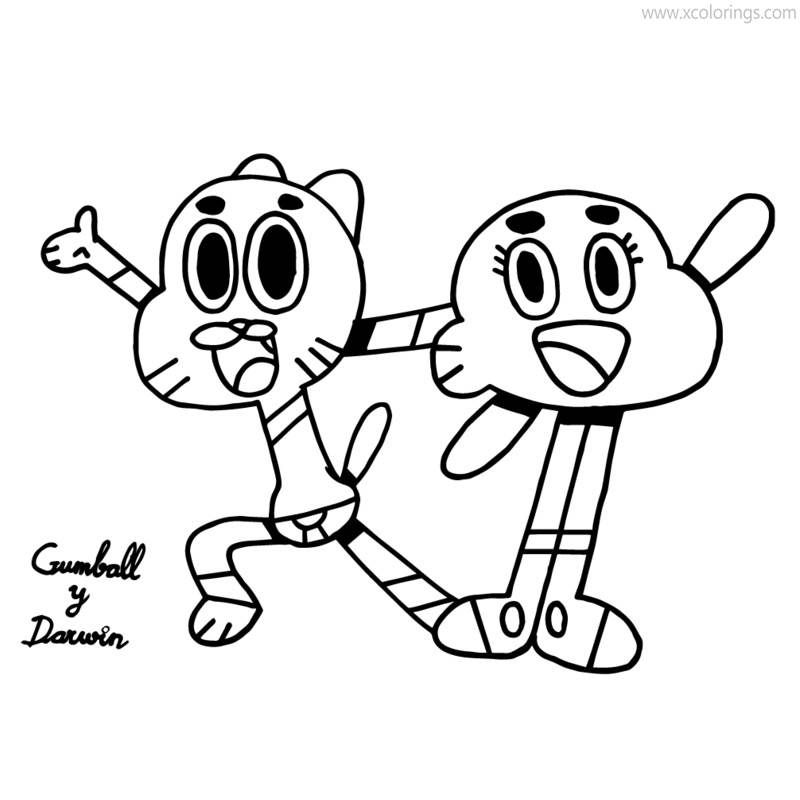 Free The Amazing World of Gumball Characters Coloring Pages Gumball Watterson and Darwin Watterson printable