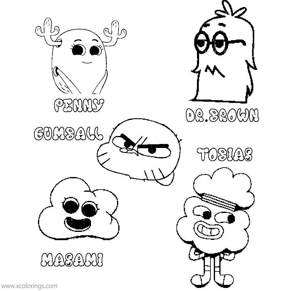 Free The Amazing World of Gumball Characters Coloring Pages Penny Tobias Dr. Brown Masami printable