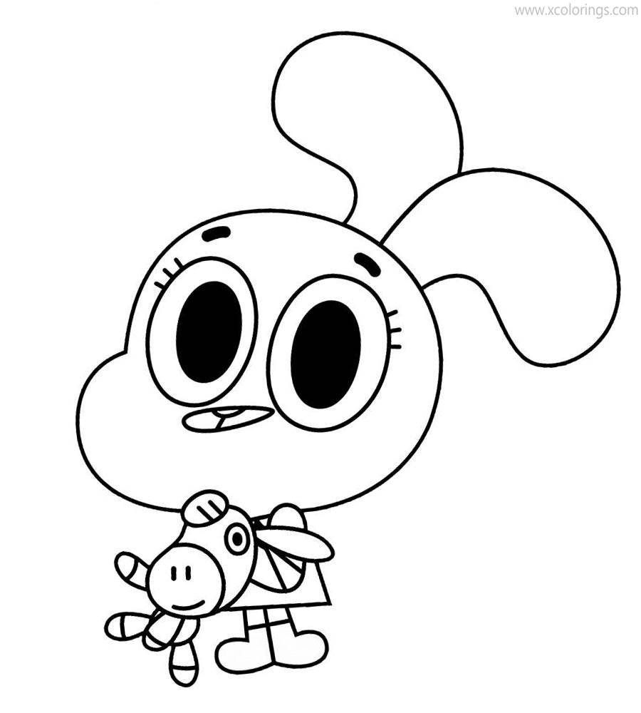 Free The Amazing World of Gumball Coloring Pages Anais with Doll printable
