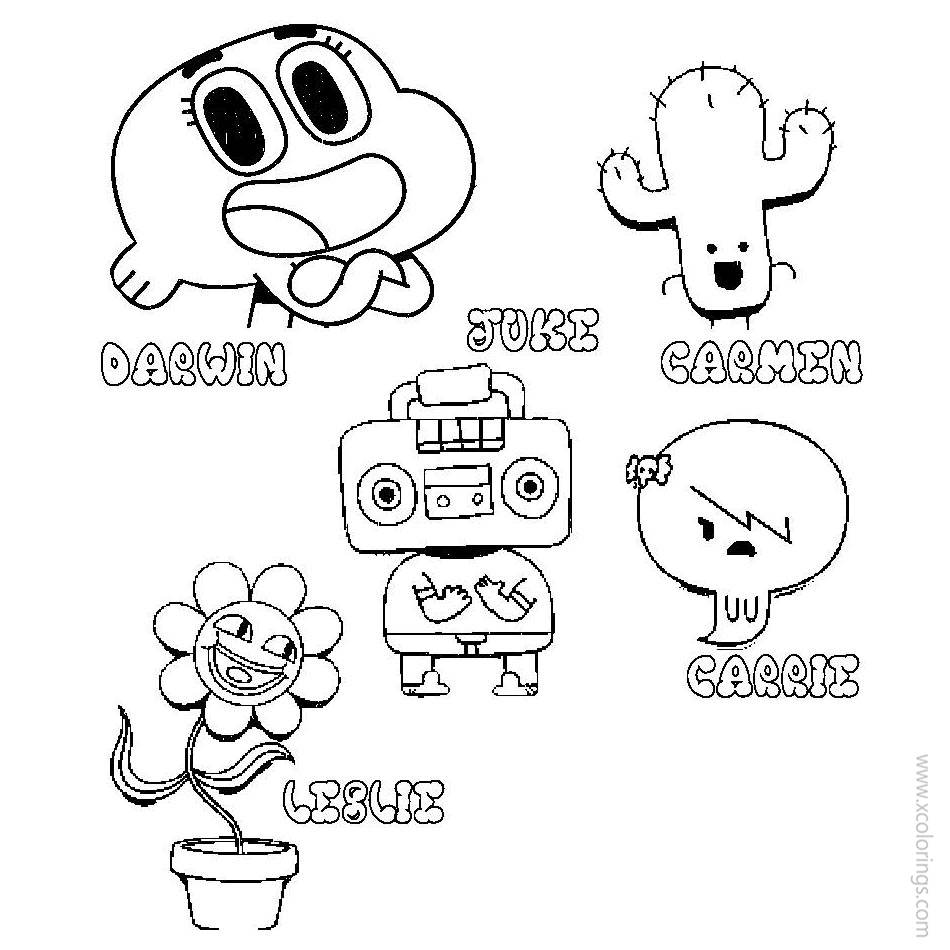 Free The Amazing World of Gumball Coloring Pages Darwin Carrie Carmen Leslie Juke printable