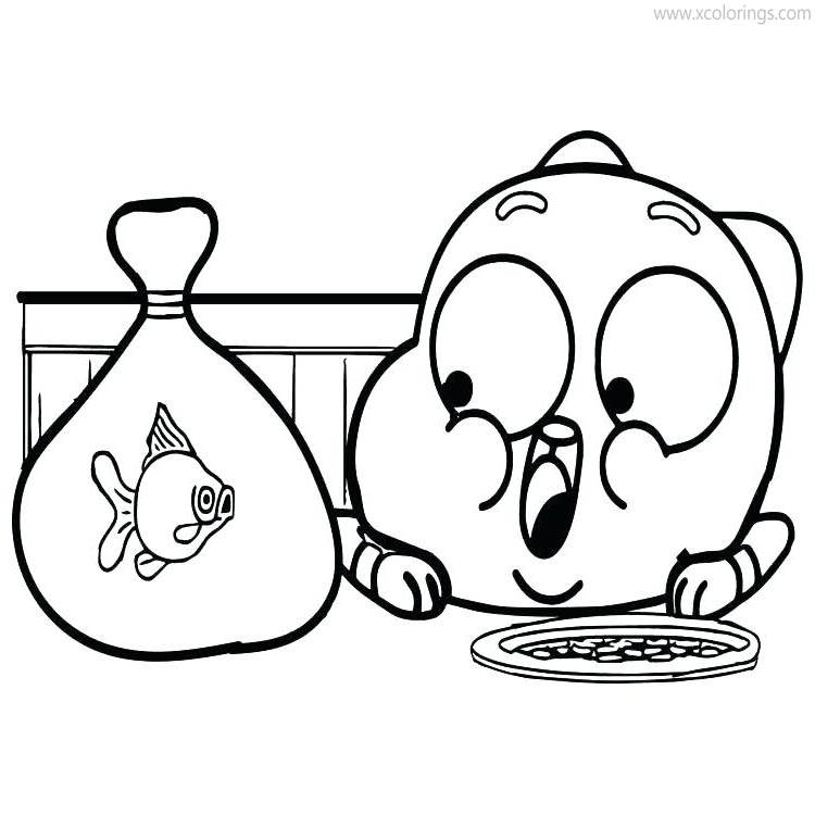 Free The Amazing World of Gumball Coloring Pages Fish In A Bag printable