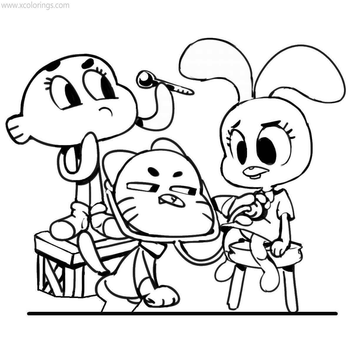 Free The Amazing World of Gumball Coloring Pages Gumball Darwin and Anais printable
