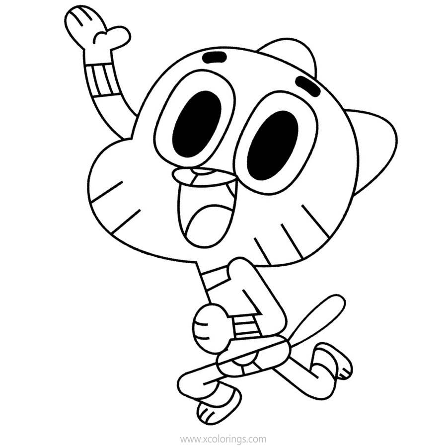 Free The Amazing World of Gumball Coloring Pages Gumball Waving His Hand printable