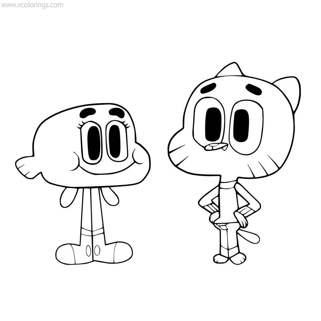 Free The Amazing World of Gumball Coloring Pages Gumball and Darwin printable