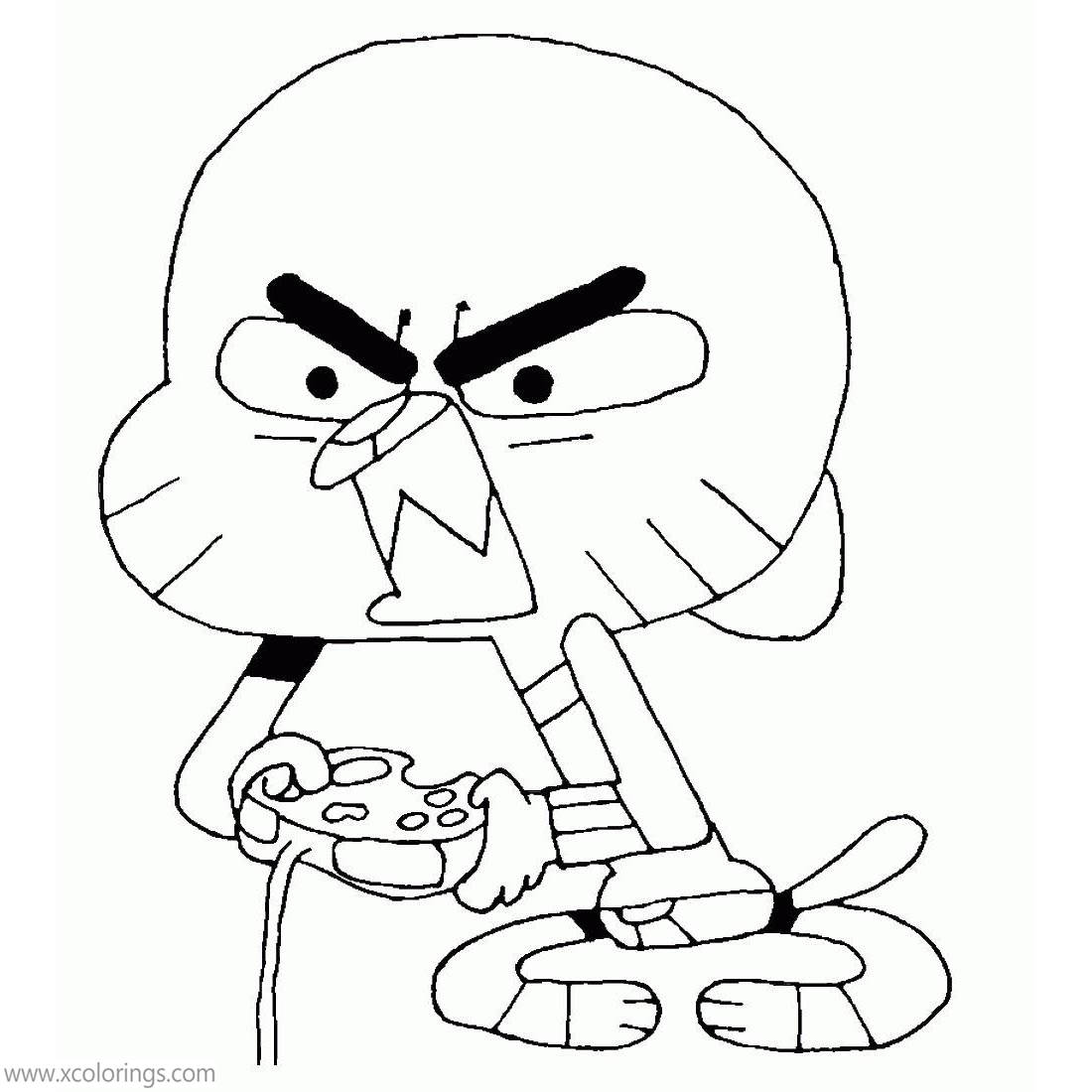 Free The Amazing World of Gumball Coloring Pages Playing Video Game printable