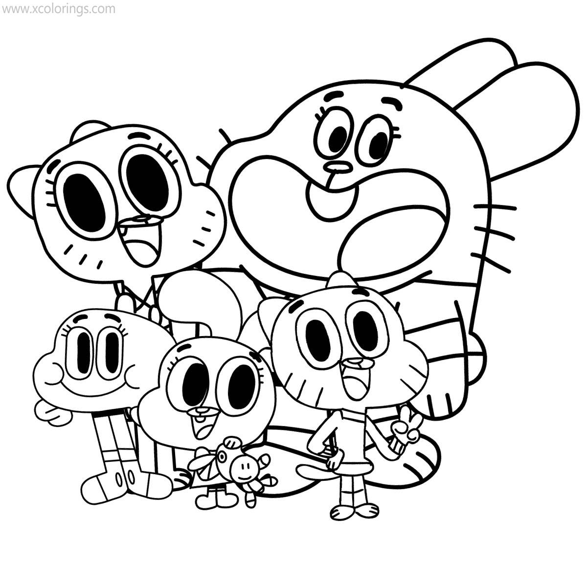 Free The Amazing World of Gumball Coloring Pages Watterson Family printable