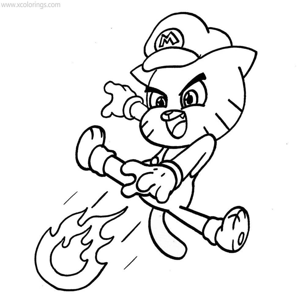 Free The Amazing World of Gumball Coloring Pages x Super Mario Brothers printable