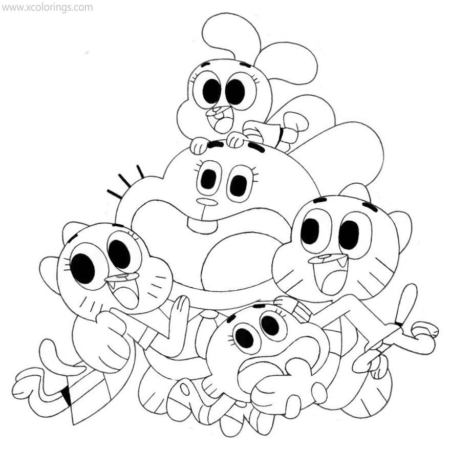 Free The Amazing World of Gumball Family Characters Coloring Pages printable
