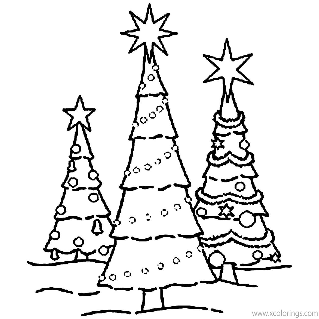 Free Three Christmas Trees Coloring Pages printable