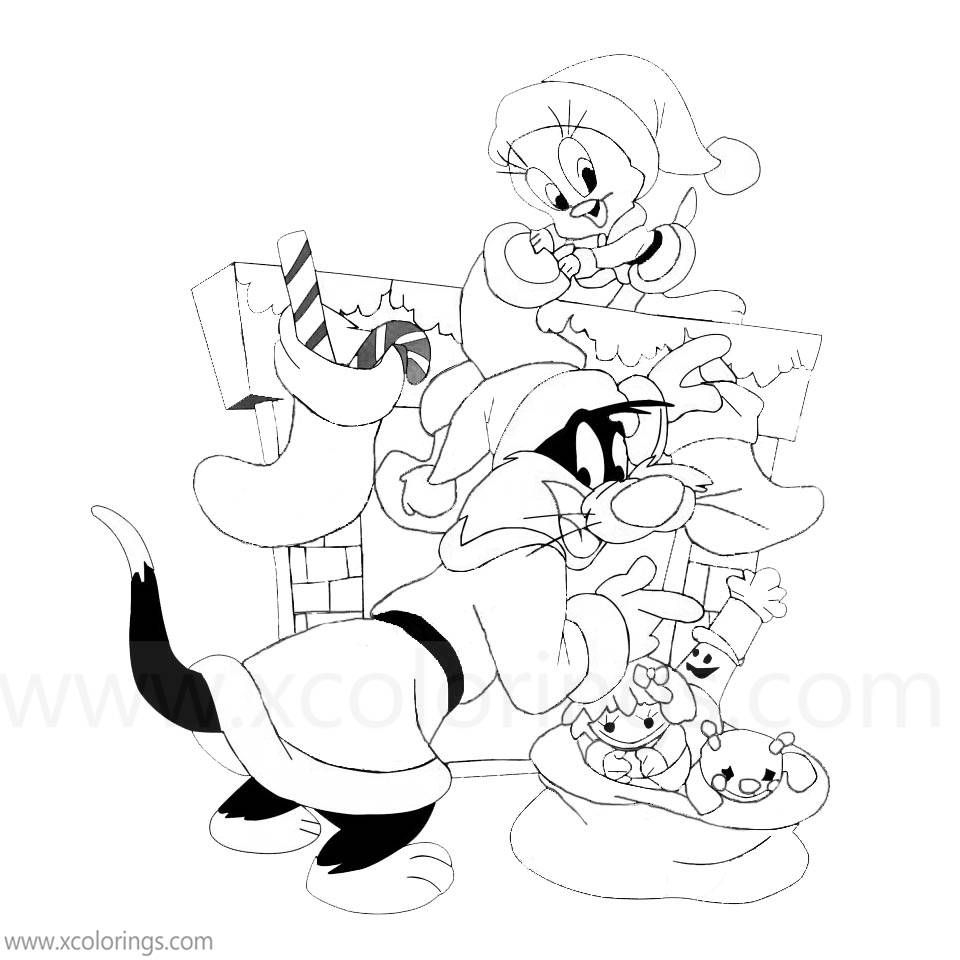 Free Tweety Bird Christmas Coloring Pages Cat Sylvester printable