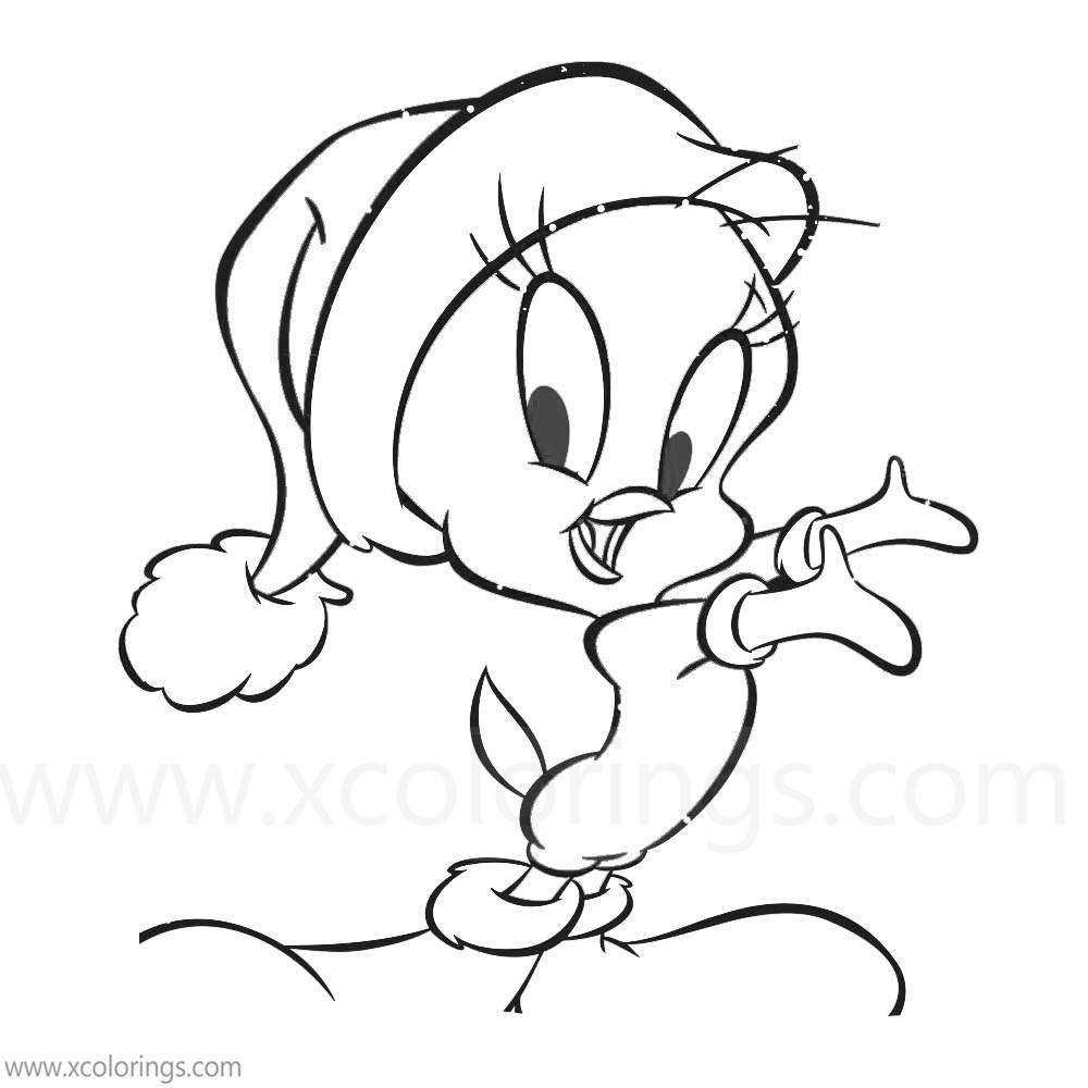 Free Tweety Bird Christmas Coloring Pages Tweety with Christmas Hat printable