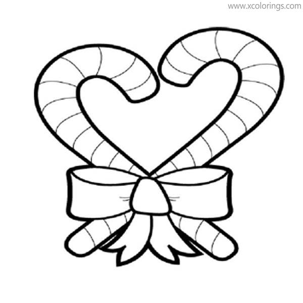 Free Two Candy Canes with Bow Coloring Pages printable