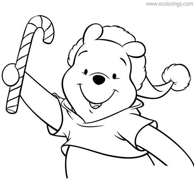 Free Winnie the Pool with Candy Cane Coloring Pages printable