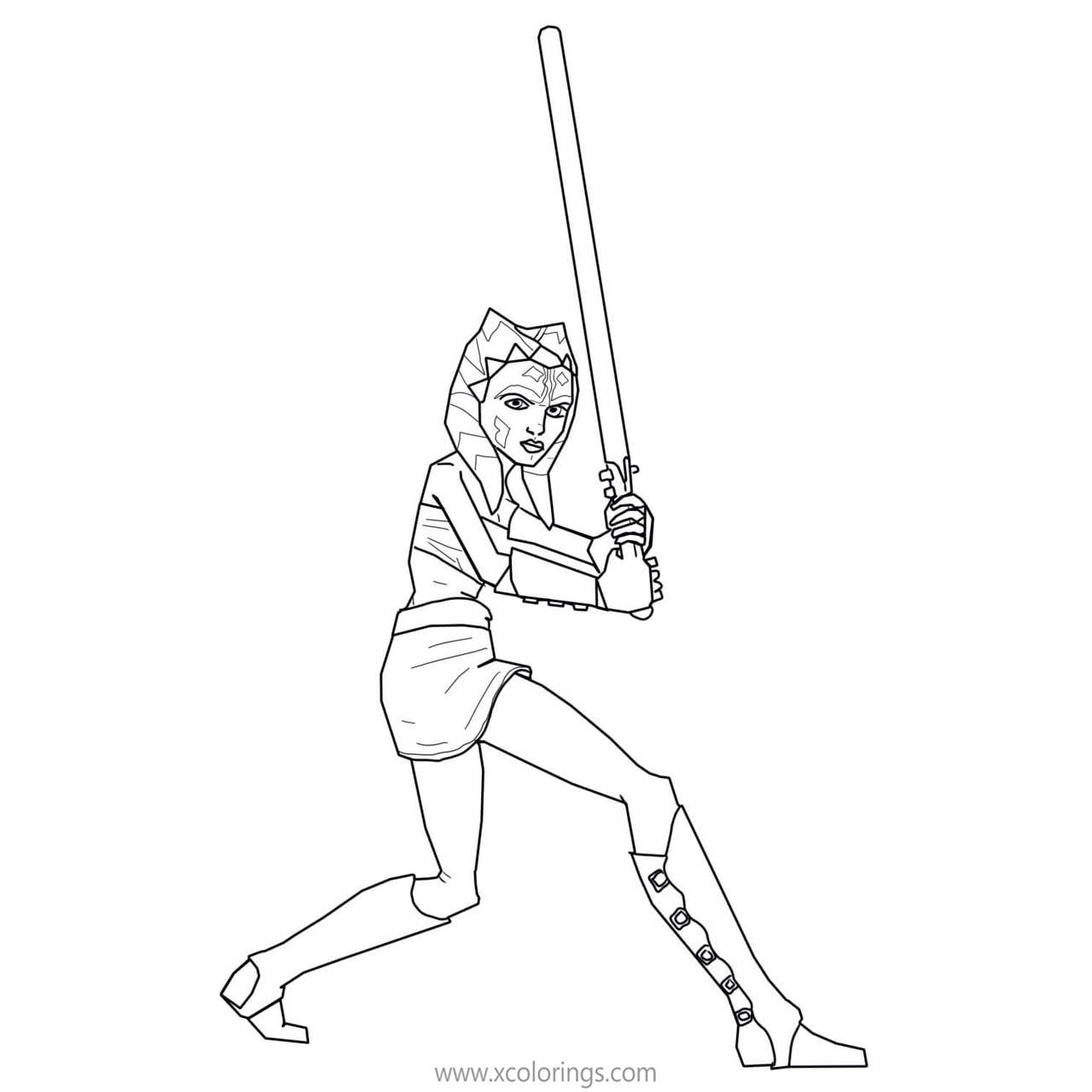 Free Ahsoka Tano Coloring Pages with Lightsaber printable