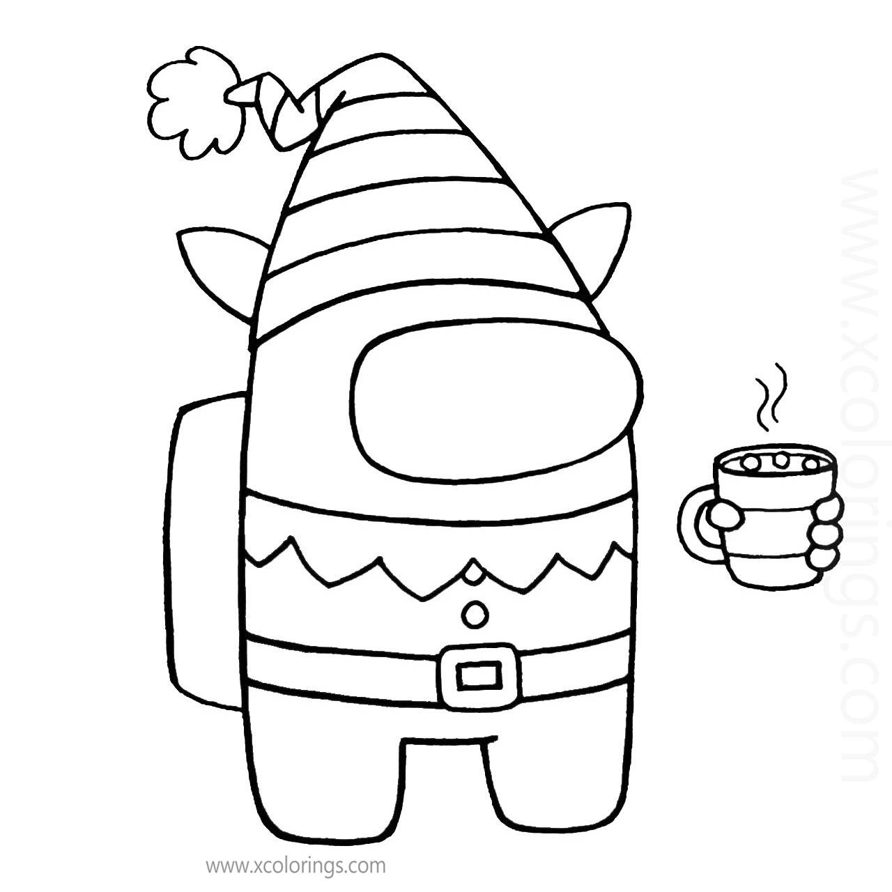 Among Us Coloring Pages Christmas Elf Skin and Hat - XColorings.com