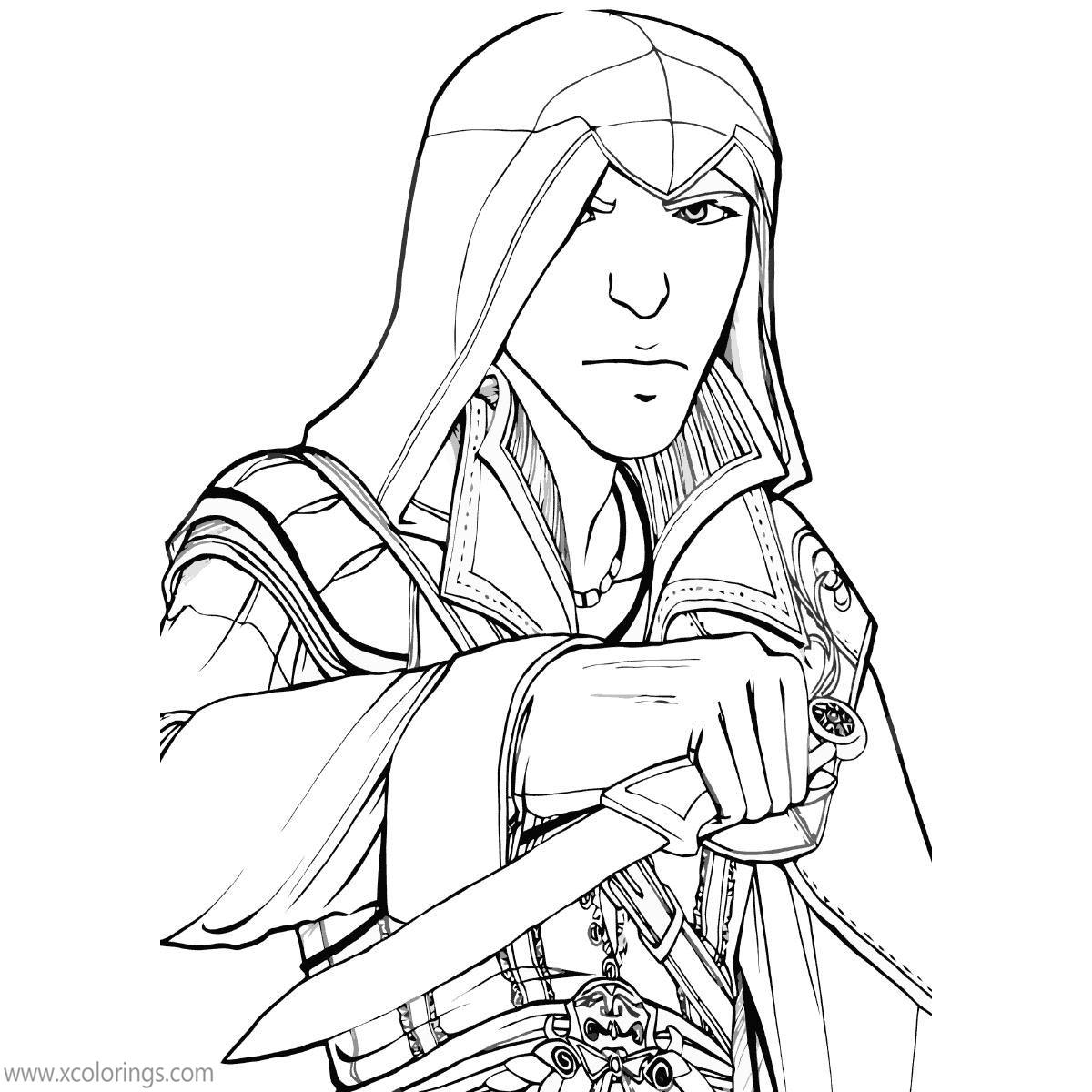 Free Assassin's Creed Coloring Pages Character with Knife printable
