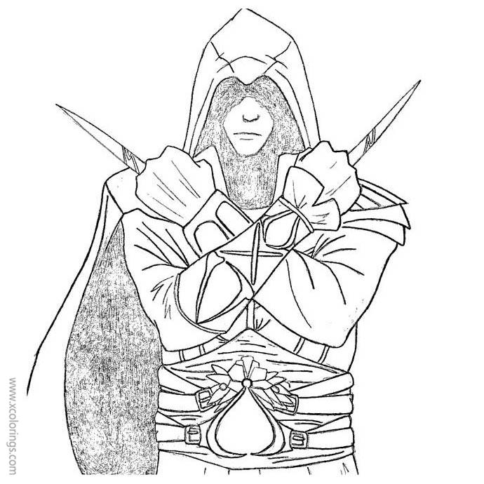 Free Assassin's Creed Coloring Pages Ezio Black and White printable