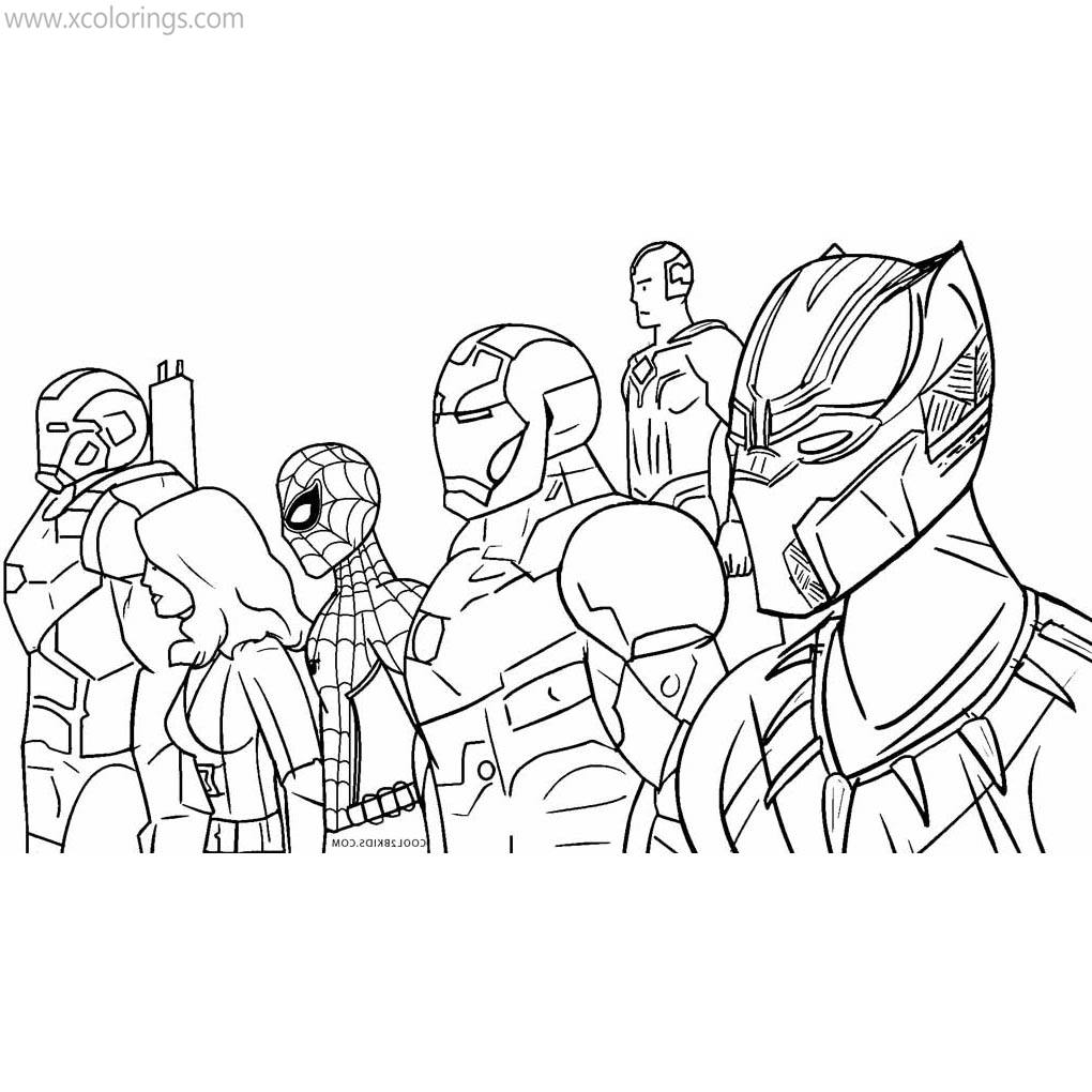 Free Black Panther Coloring Pages with Iron Man Spider Man printable