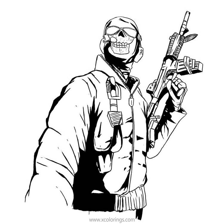 Free Call Of Duty Coloring Pages Man with Mask and Gun printable