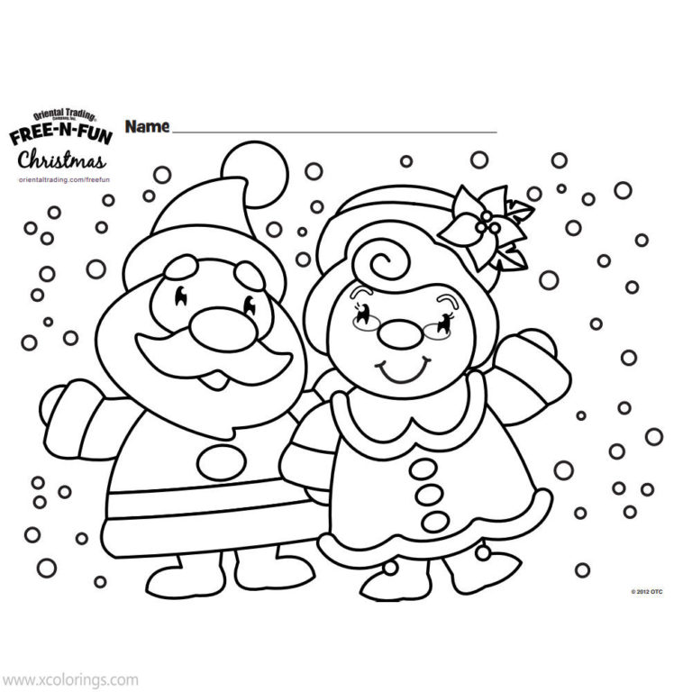 Mrs. Claus and Mr. Claus Coloring Pages with Snowflakes
