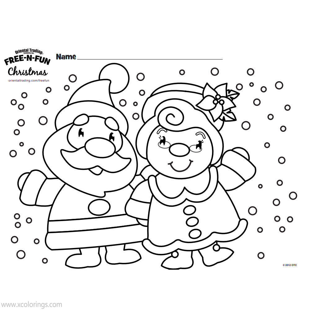Free Cartoon Mr. and Mrs. Claus Coloring Pages printable