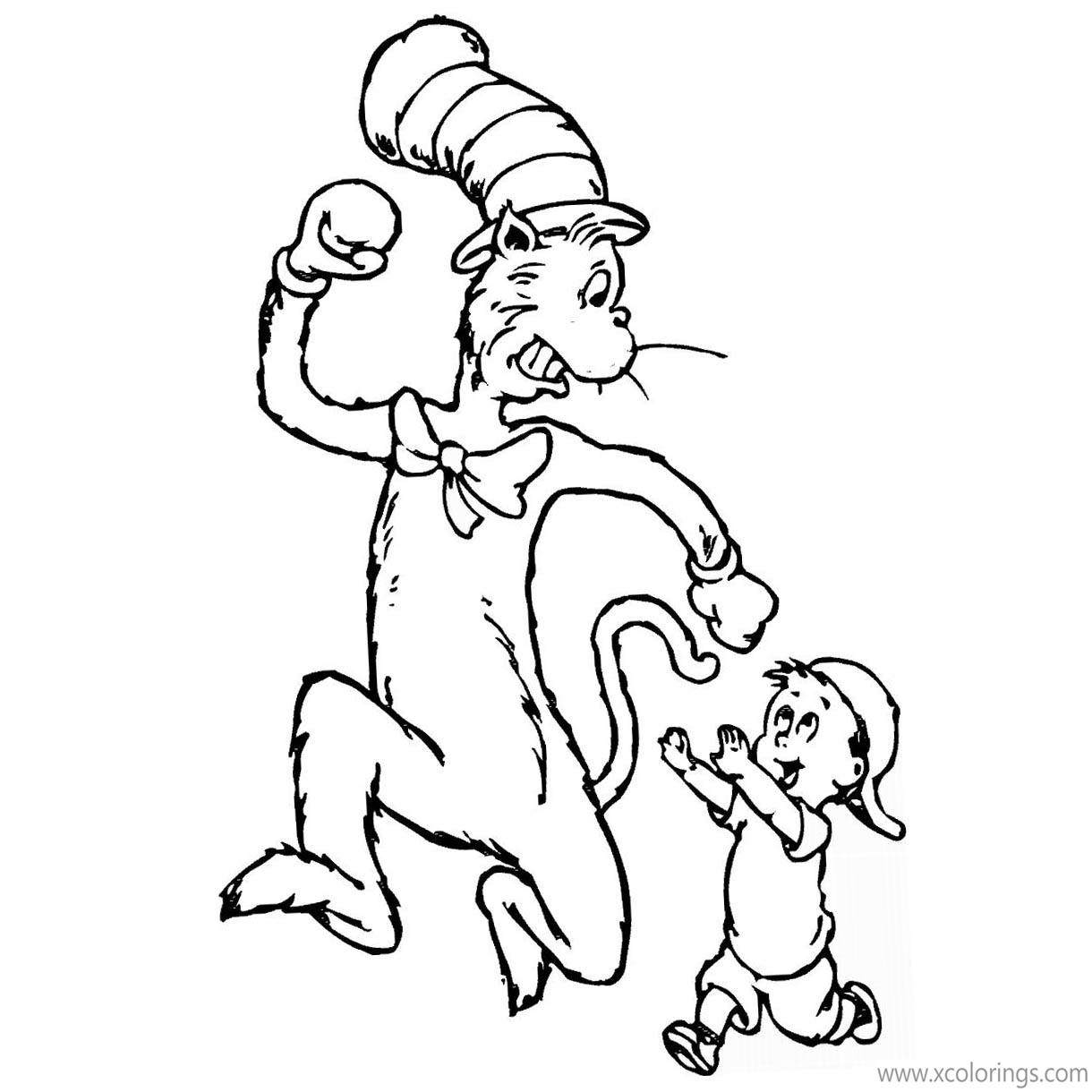 Free Cat In The Hat Coloring Pages Angry with the Boy printable