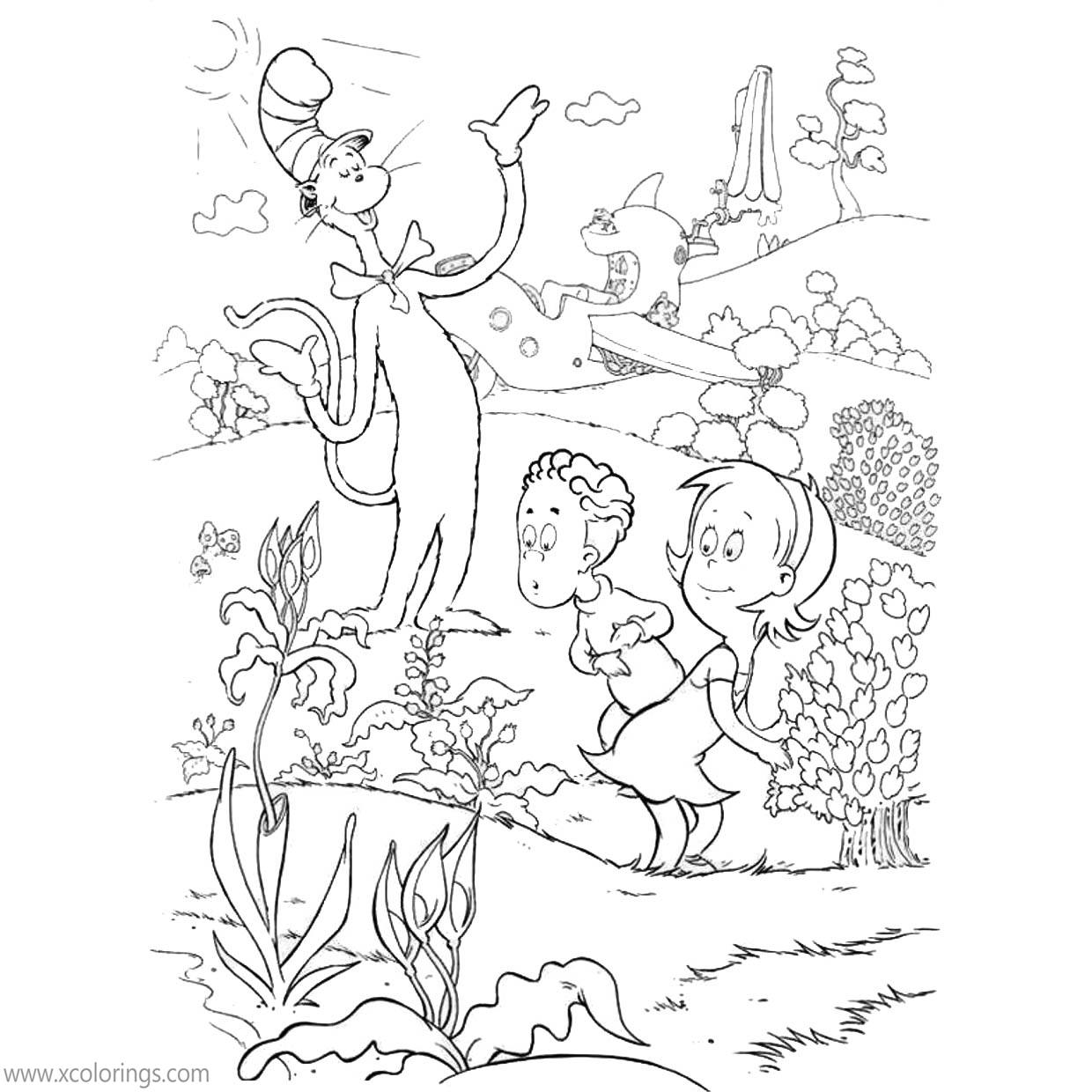 Free Cat In The Hat Coloring Pages Boy Conrad and Girl Sally printable