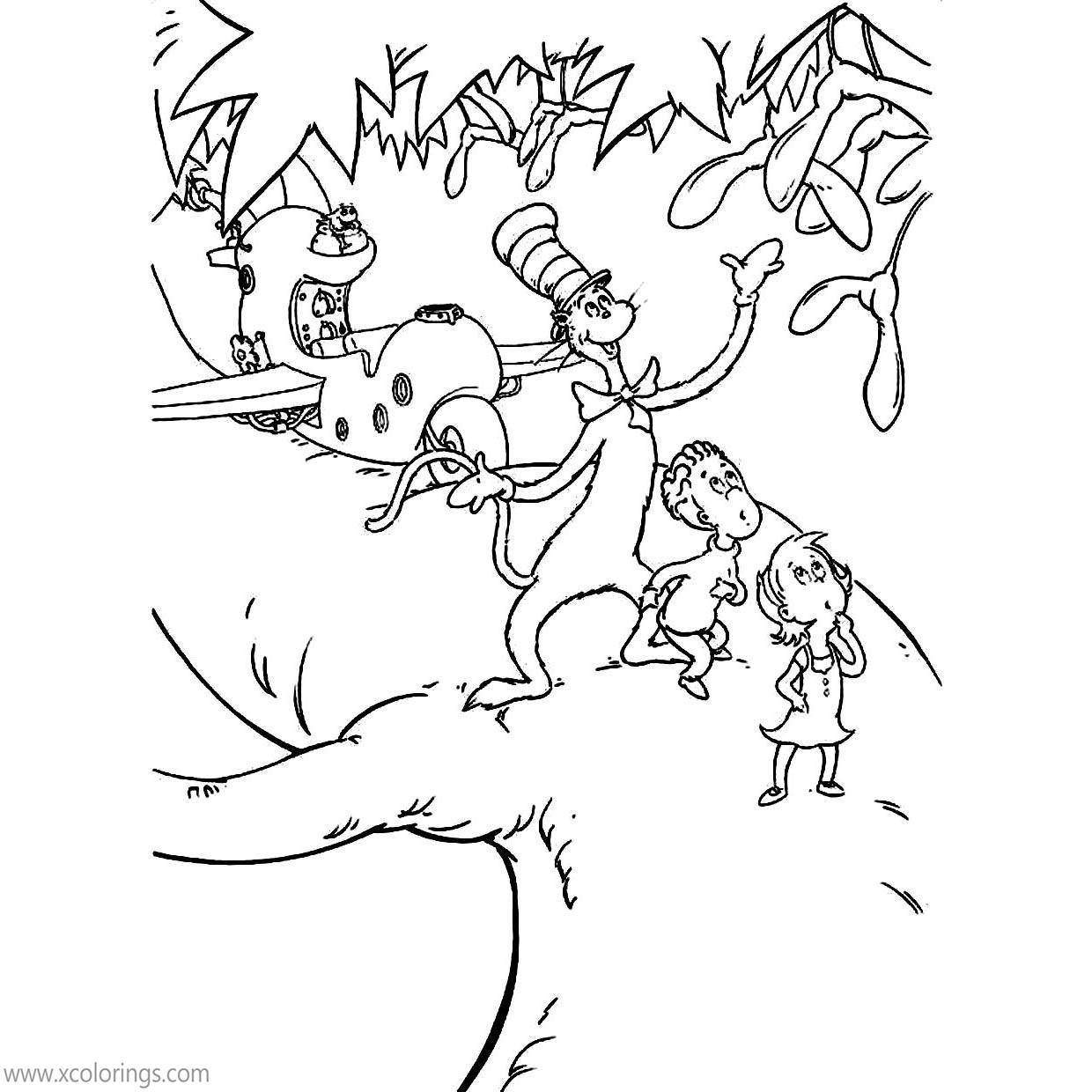 Cat In The Hat Coloring Pages Landed on the Tree - XColorings.com