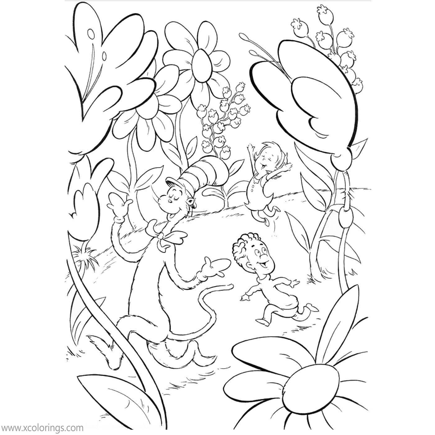Free Cat In The Hat Coloring Pages Running with Sally and Conrad printable